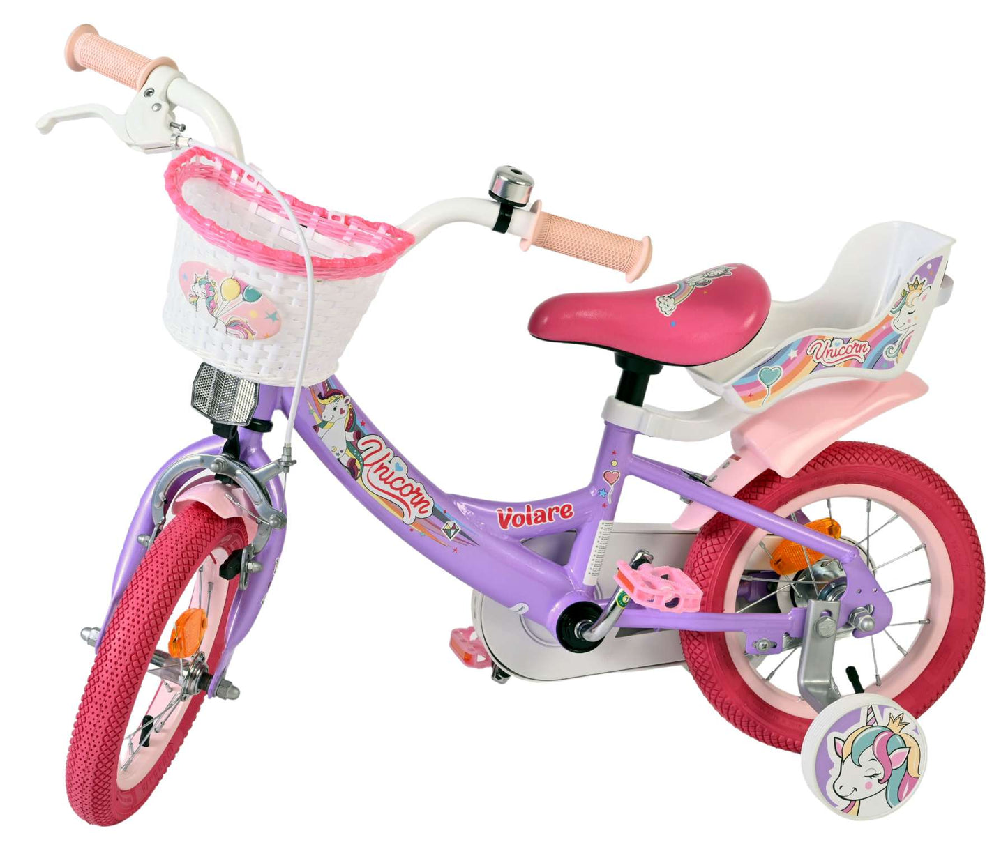 Bicicleta infantil Volare Unicorn - niña - 12 pulgadas - violeta