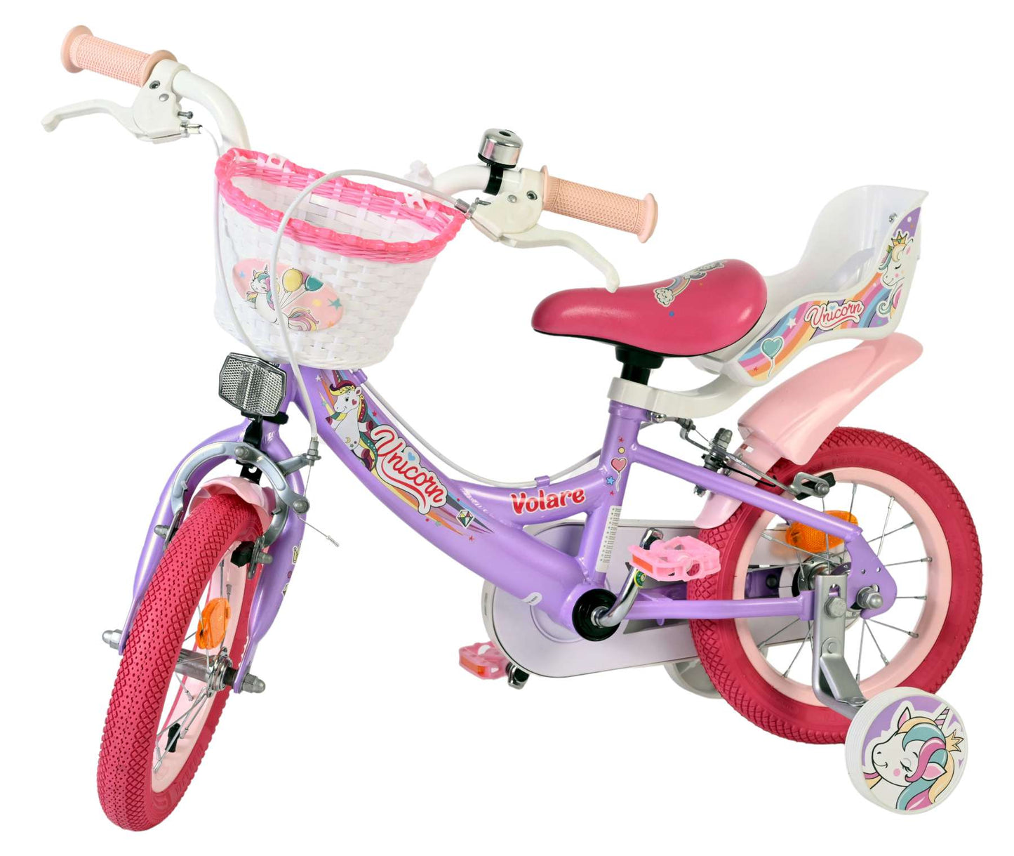 Bicicletta per bambini Volare Unicorn - ragazze - 12 pollici - viola - due freni a mano
