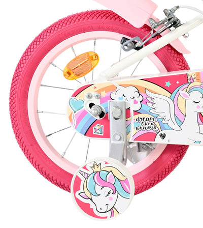 Bicicleta infantil Volare Unicorn - niña - 14 pulgadas - blanca - dos frenos de mano
