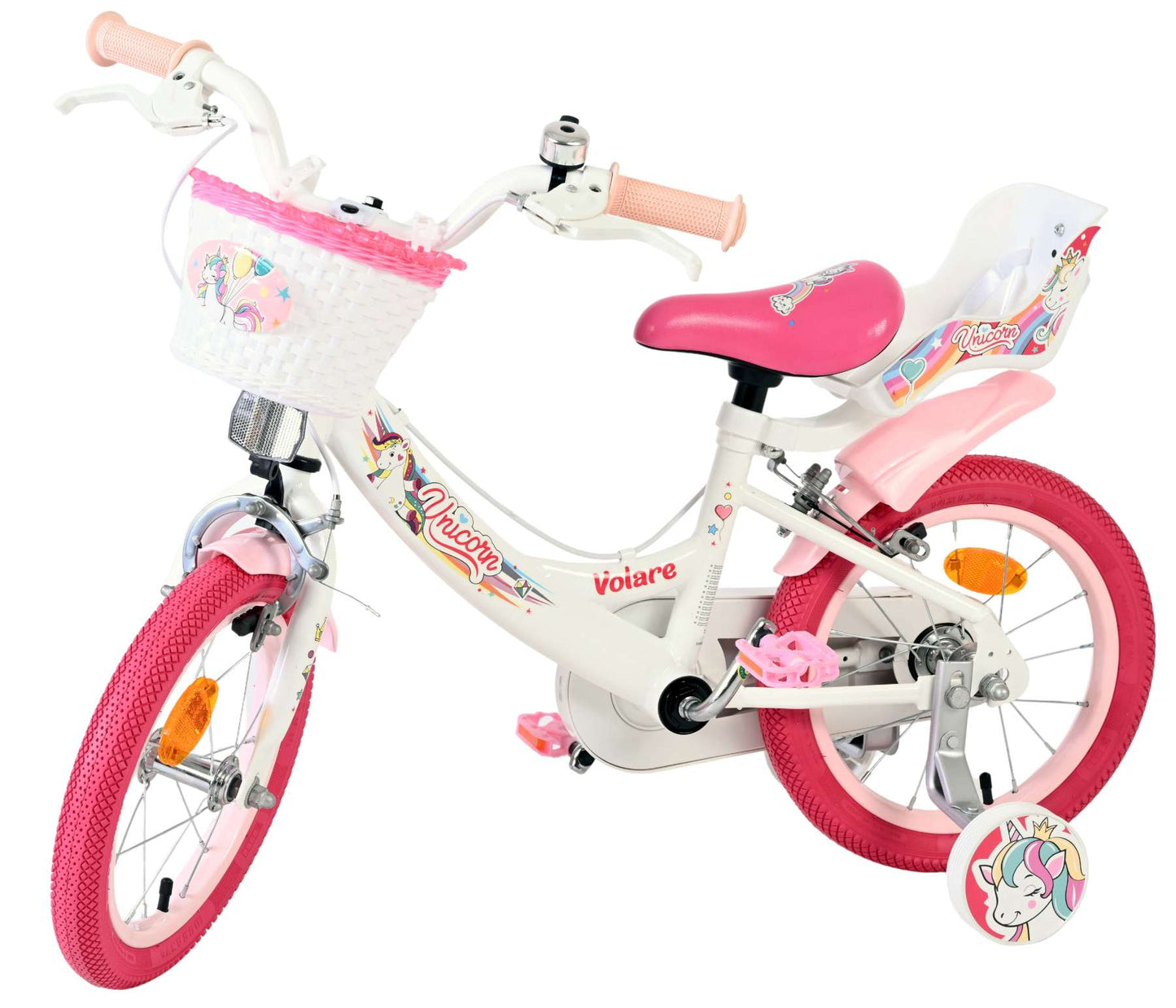 Bicicletta per bambini Volare Unicorn - ragazze - 14 pollici - bianca - due freni a mano