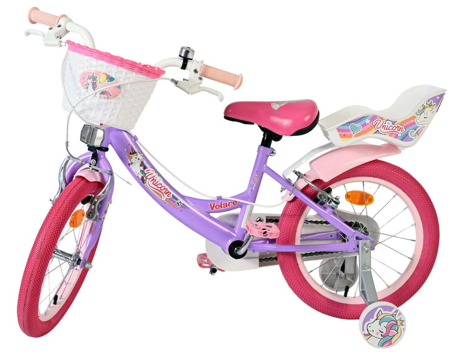Bicicleta infantil Volare Unicorn - niña - 16 pulgadas - violeta - dos frenos de mano