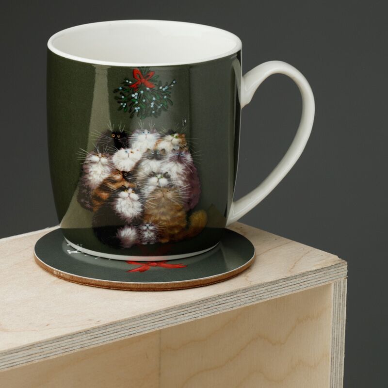 Kim Haskins 12 Cats for Christmas Porcelain Mug Coaster