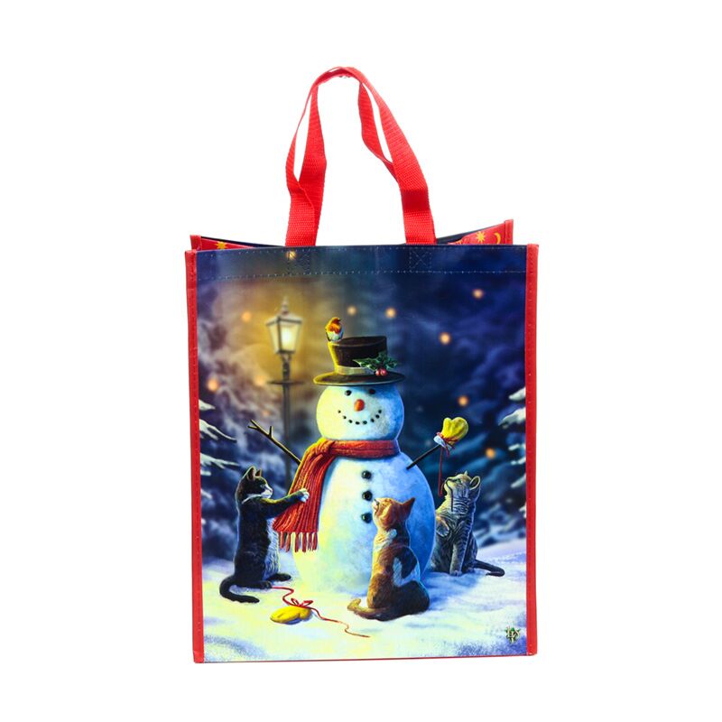 Borsa shopper sostenibile Lisa Parker con gatti natalizi e pupazzo di neve