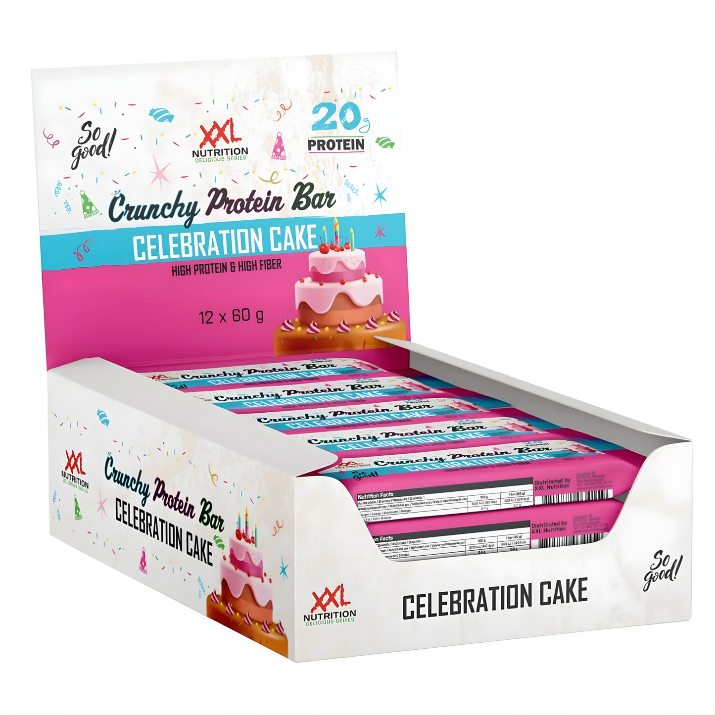 Torta celebrativa con barrette proteiche croccanti XXL Nutrition (12x 60 g)