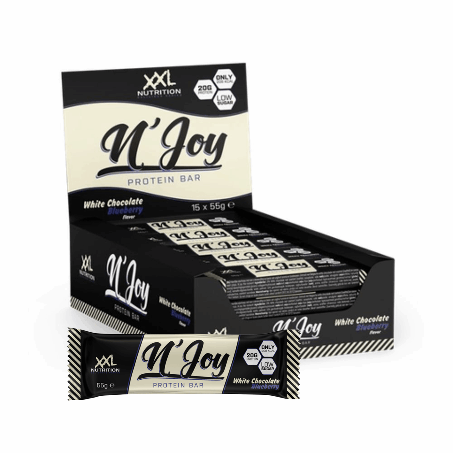 Barrita proteica xxl Nutrition n'joy chocolate blanco y arándanos (15x 55g)