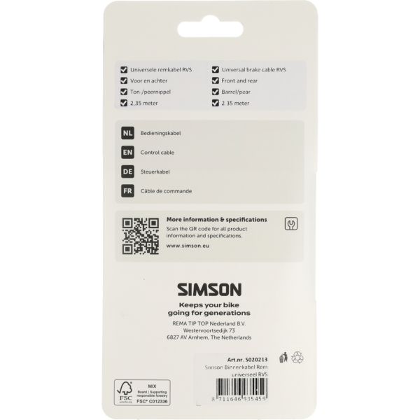 Cable interior freno simson universal acero inoxidable