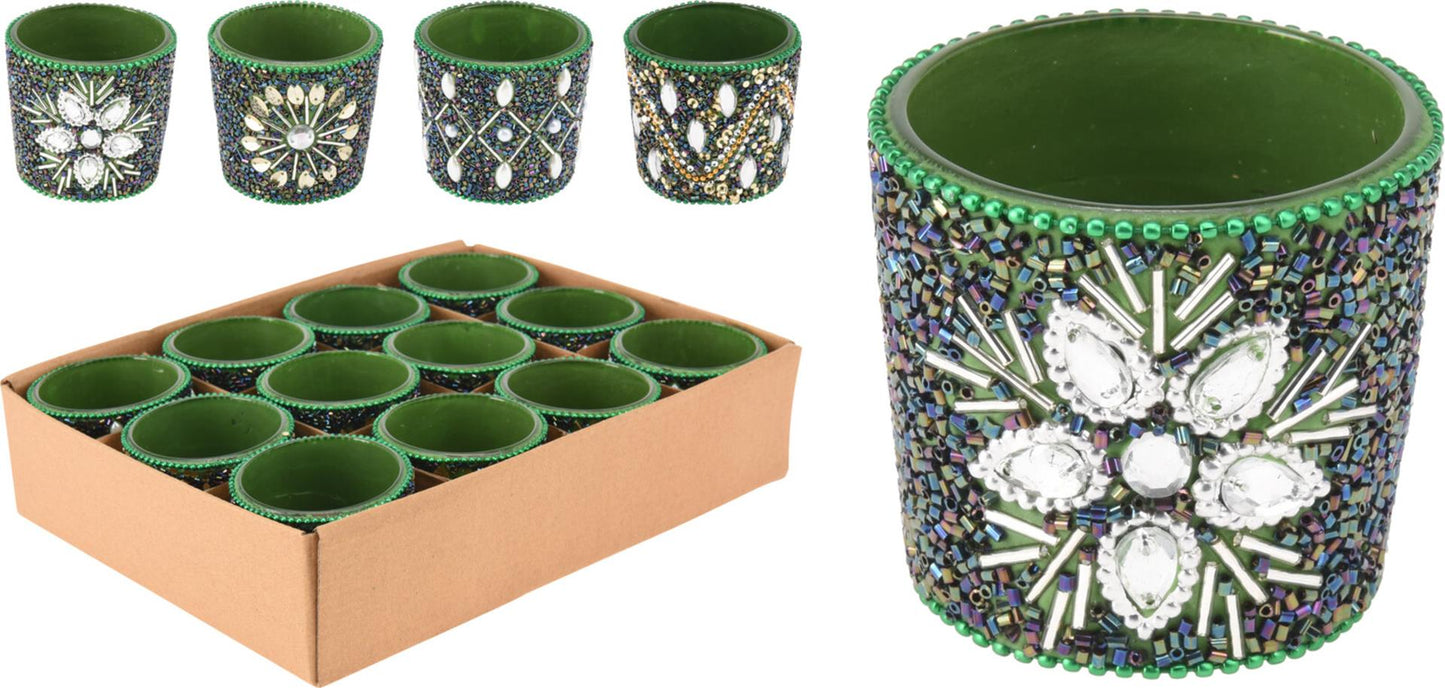 Portavelas Home Styling 6cm con cuentas multicolor