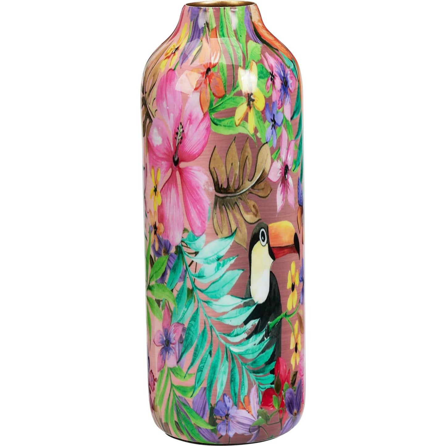 Vaso per l'home styling con stampa floreale e uccello 34 cm