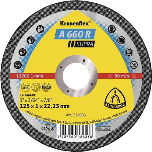 Disco de corte Klingspor | d115x1mm recto | acero inoxidable | agujero 22,23 mm | 25 piezas - 328905 328905