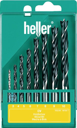 Set di punte elicoidali per legno per riscaldamento centralizzato Heller | 8 pezzi | D. 3, 4, 5, 6, 7, 8, 9, 10mm| acciaio al cromo vanadio | 1 pezzo - 18736 - 18736