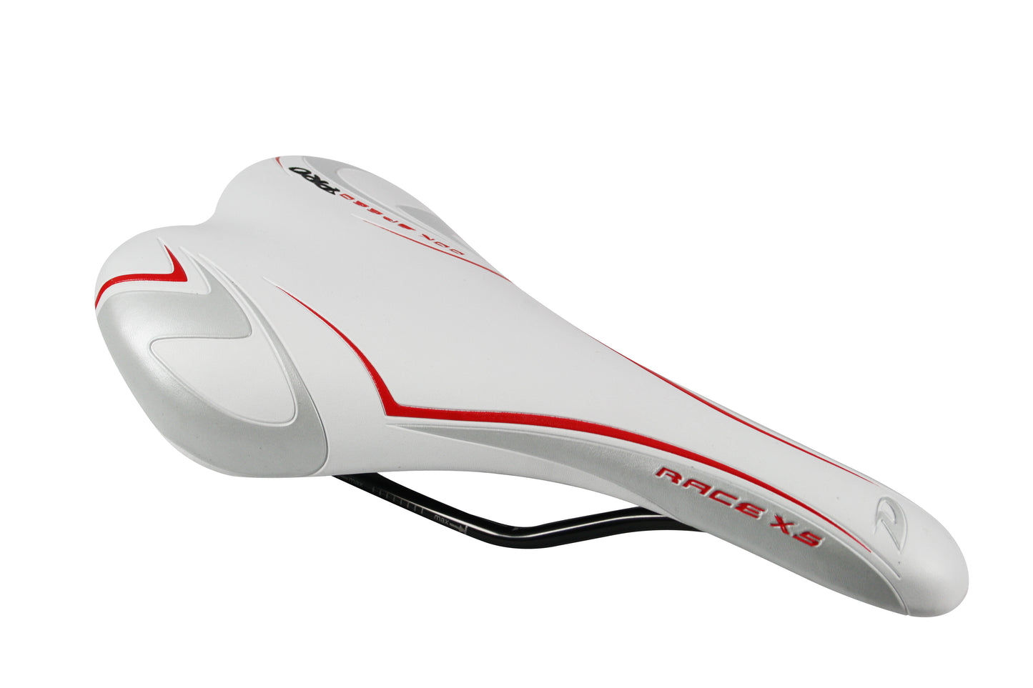 Qtcychectech Qt Sadel Race Wit-Silver-Red Poly-to Rail