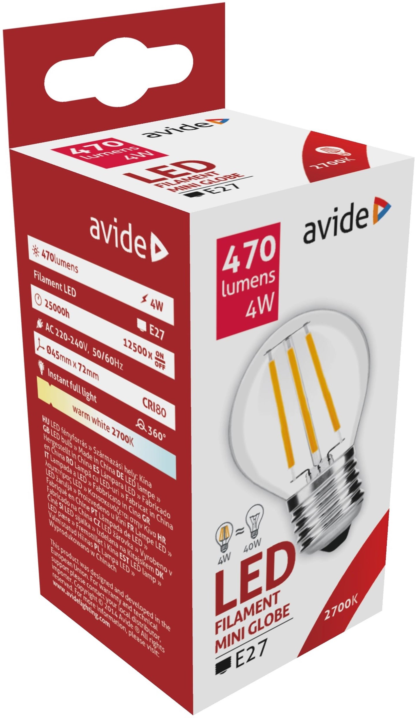 Avide filamento LED mini 470 lm 4.5W E27