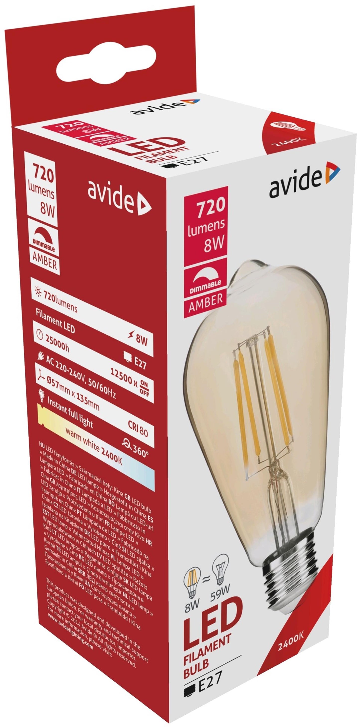 Avide globo de filamento LED regulable ámbar
