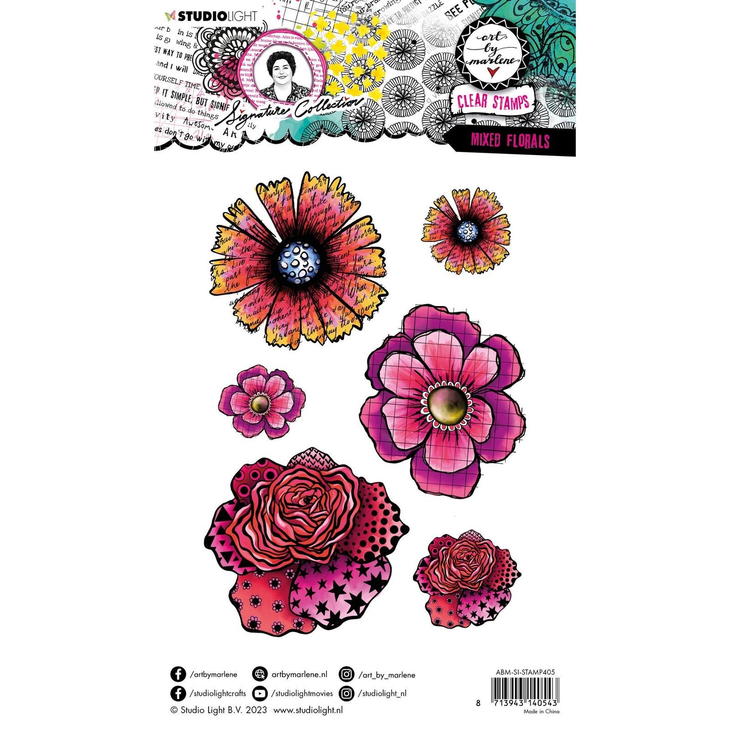 Studio light • collezione di firme francobolli trasparenti con fiori misti