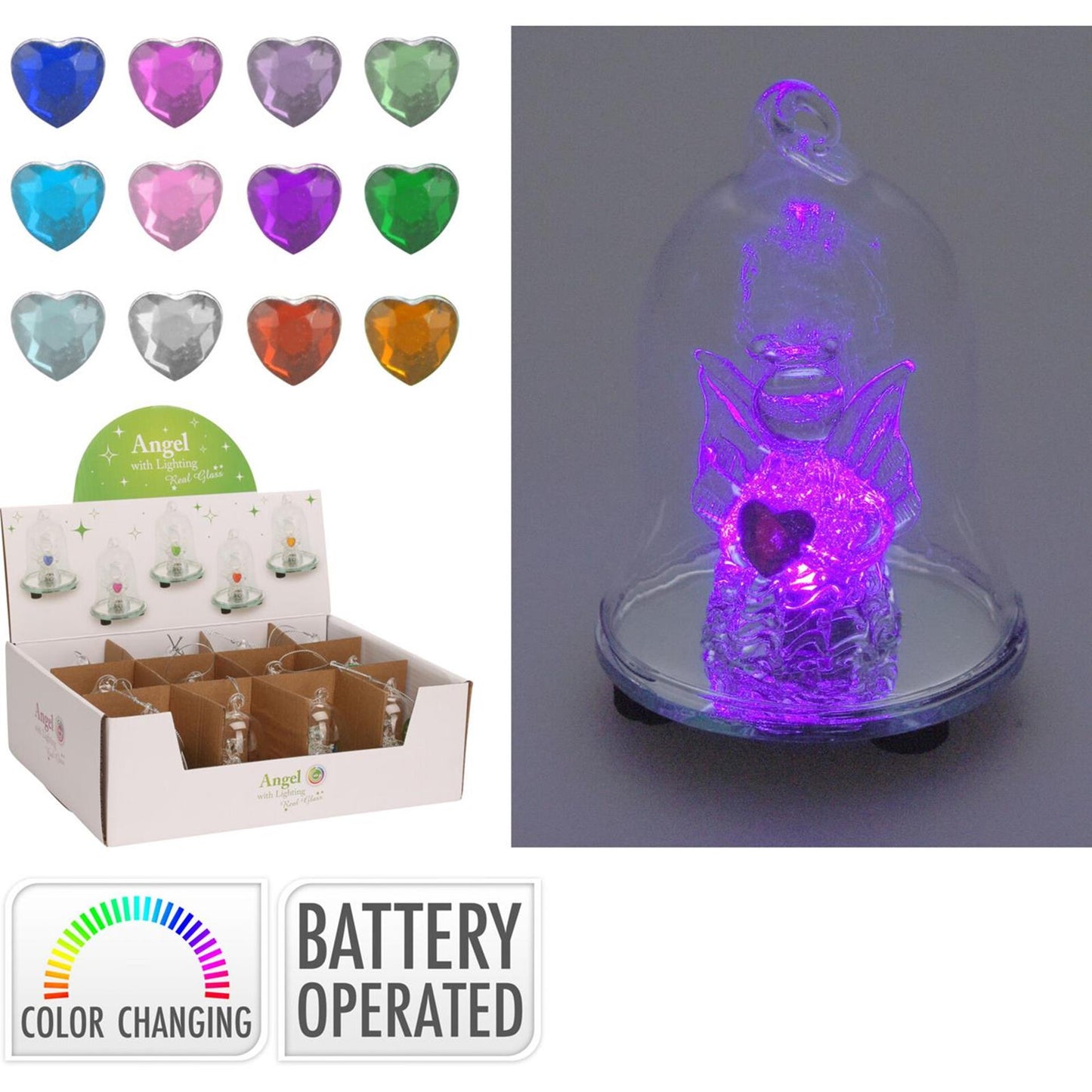 Campana de cristal con ángel LED 8cm