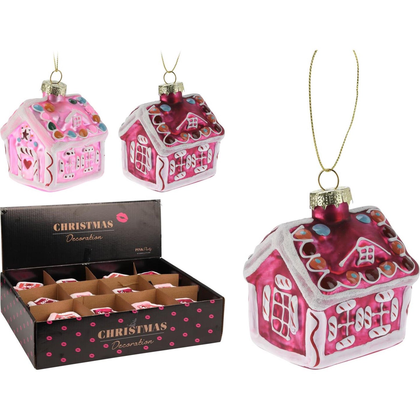 Ciondolo casa rosa 8 cm espositore da 12 pezzi
