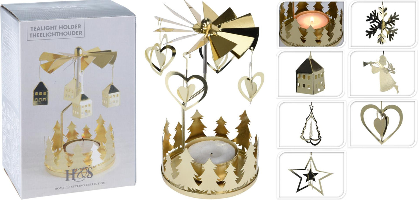 Home Styling portavelas carrusel metal dorado h14cm