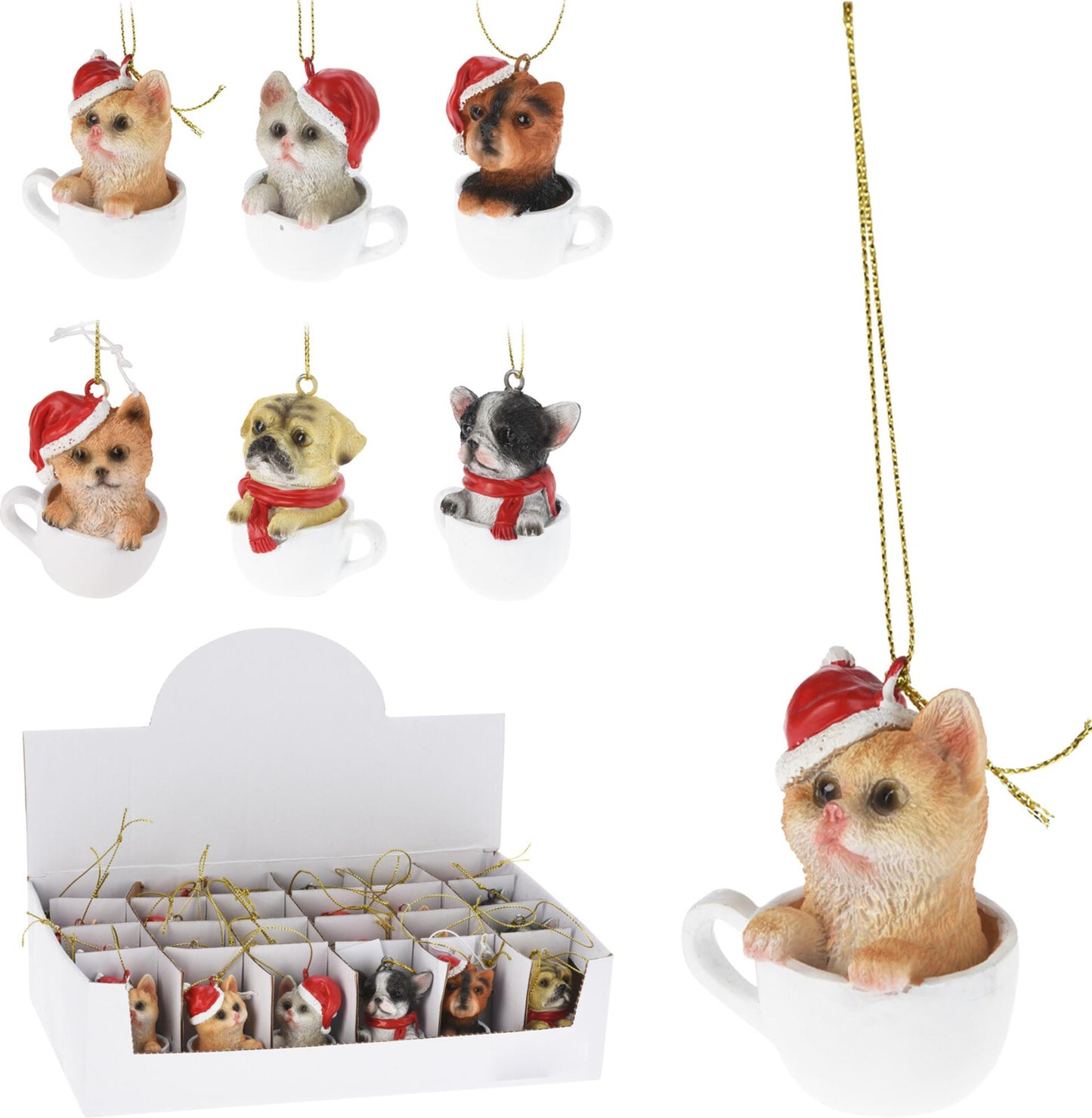 Home styling Ciondolo natalizio con cane e gatto con cappello da Babbo Natale