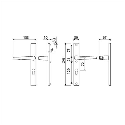 Maniglia per porta Ami 357 avvitabile 245 30 cilindro a profilo 72 m5 r5,5 f1 spessore porta 53 57 mm. - 511740