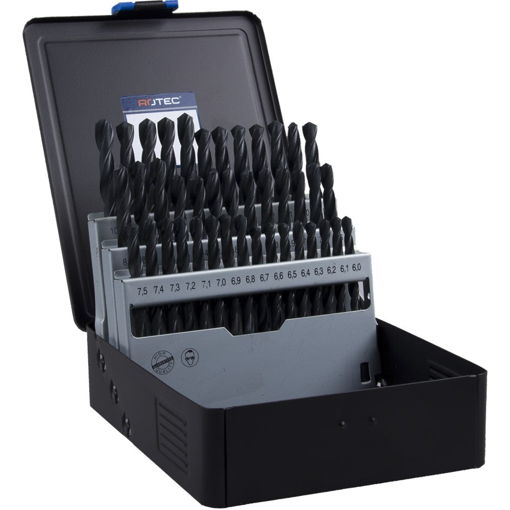 Rotec juego de brocas helicoidales 6-10x0,1mm hss 41 piezas