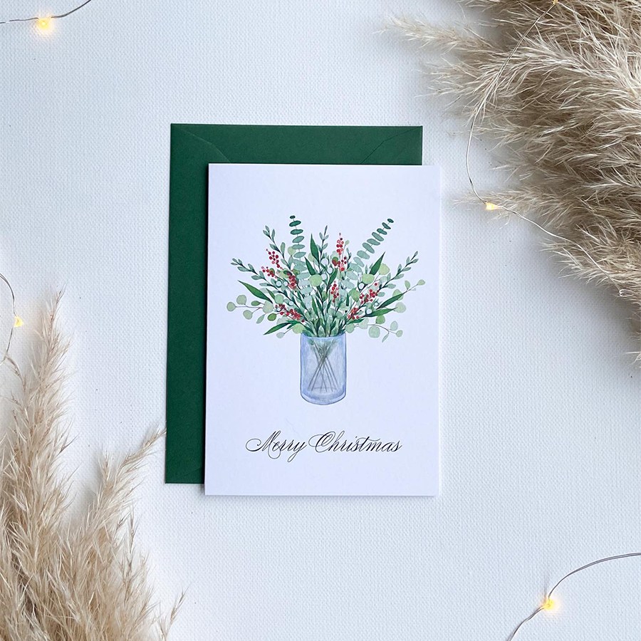 Art by andu wenskaart christmas vase