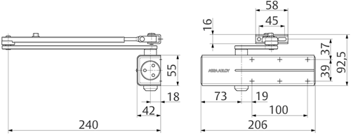 Cierrapuertas de diseño Assa abloy dc140 y 2 3 4 | excluyendo el brazo | color plata ev1. | 180-15°-a000307018