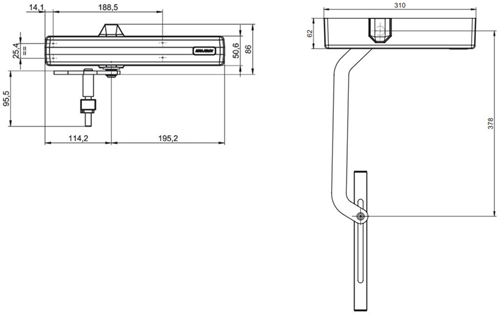 Cierrapuertas Assa abloy dc680g para puertas de entrada y puertas de jardín | incluido brazo deslizante para anchos de 600 mm a 1400 mm | color plata ev1. | 180-20° - a000399976