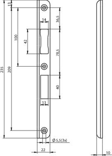 Placa de cierre de esquina Assa Abloy n6000 | acero inoxidable 22x235x10x3mm rectangular m| dr 1+3 - 10049714
