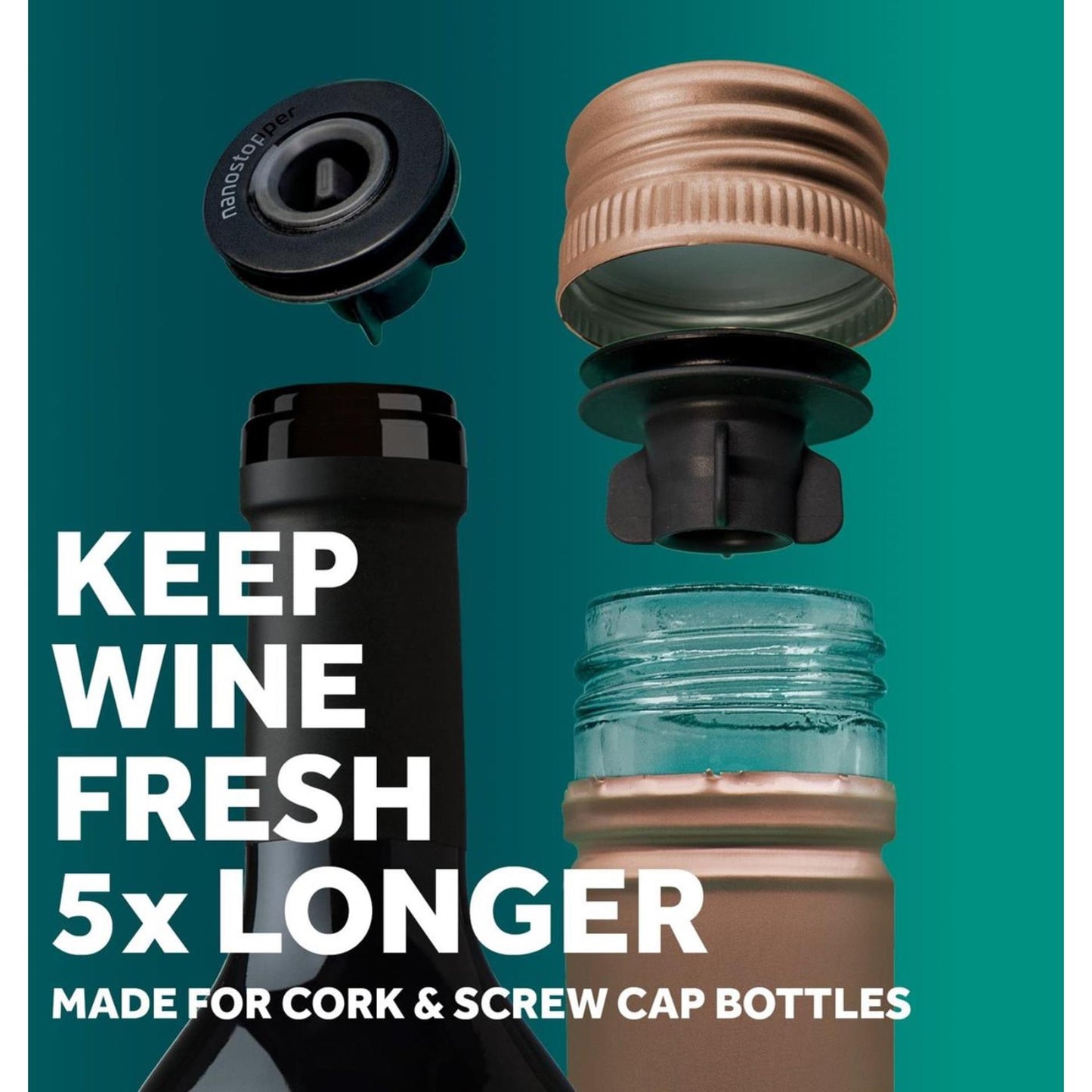 Set di aspirapolvere Airtender per il vino - Pompa per vuoto in scatola regalo + 6 nanostoppers