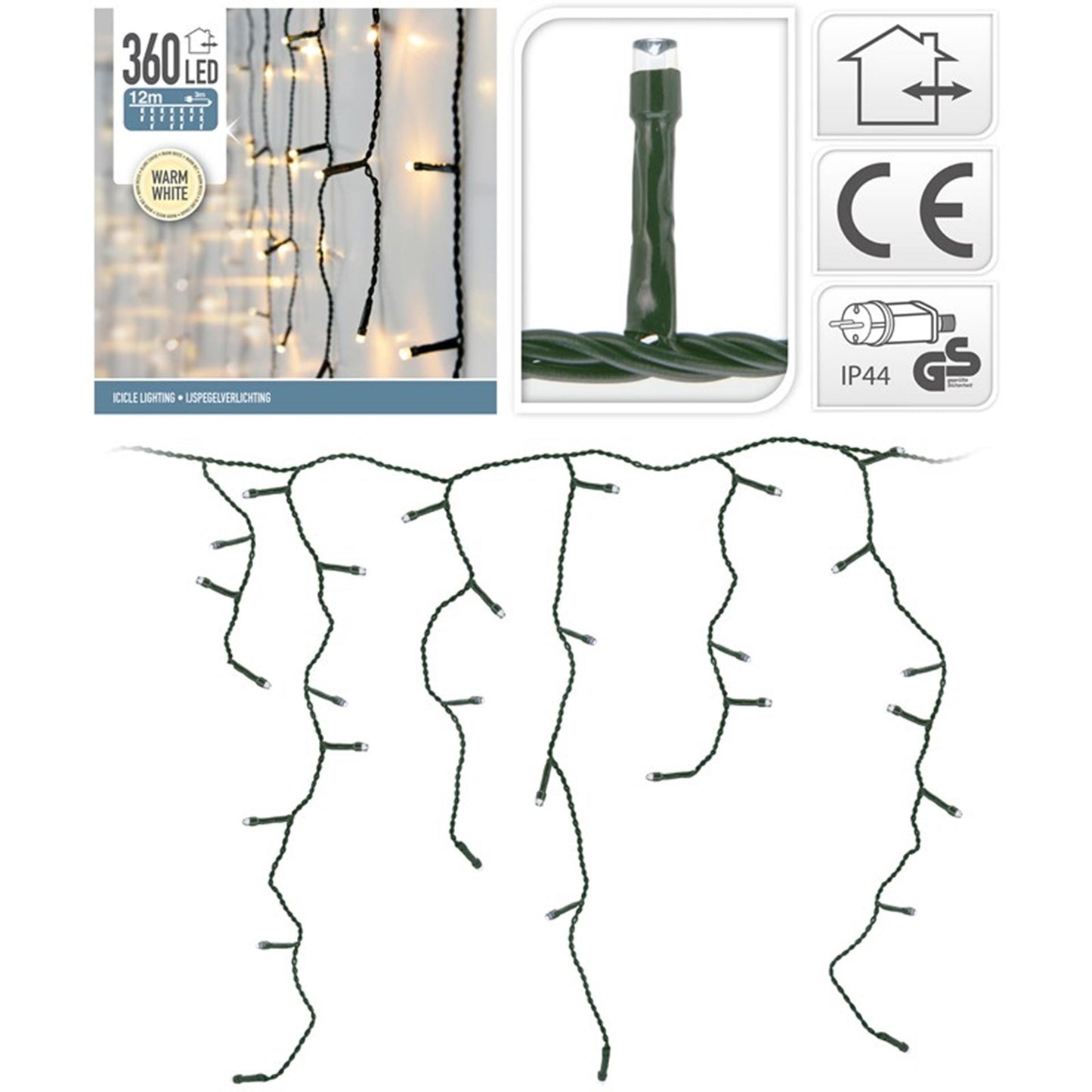 Iluminación de carámbano de estilo hogareño 360led blanco cálido