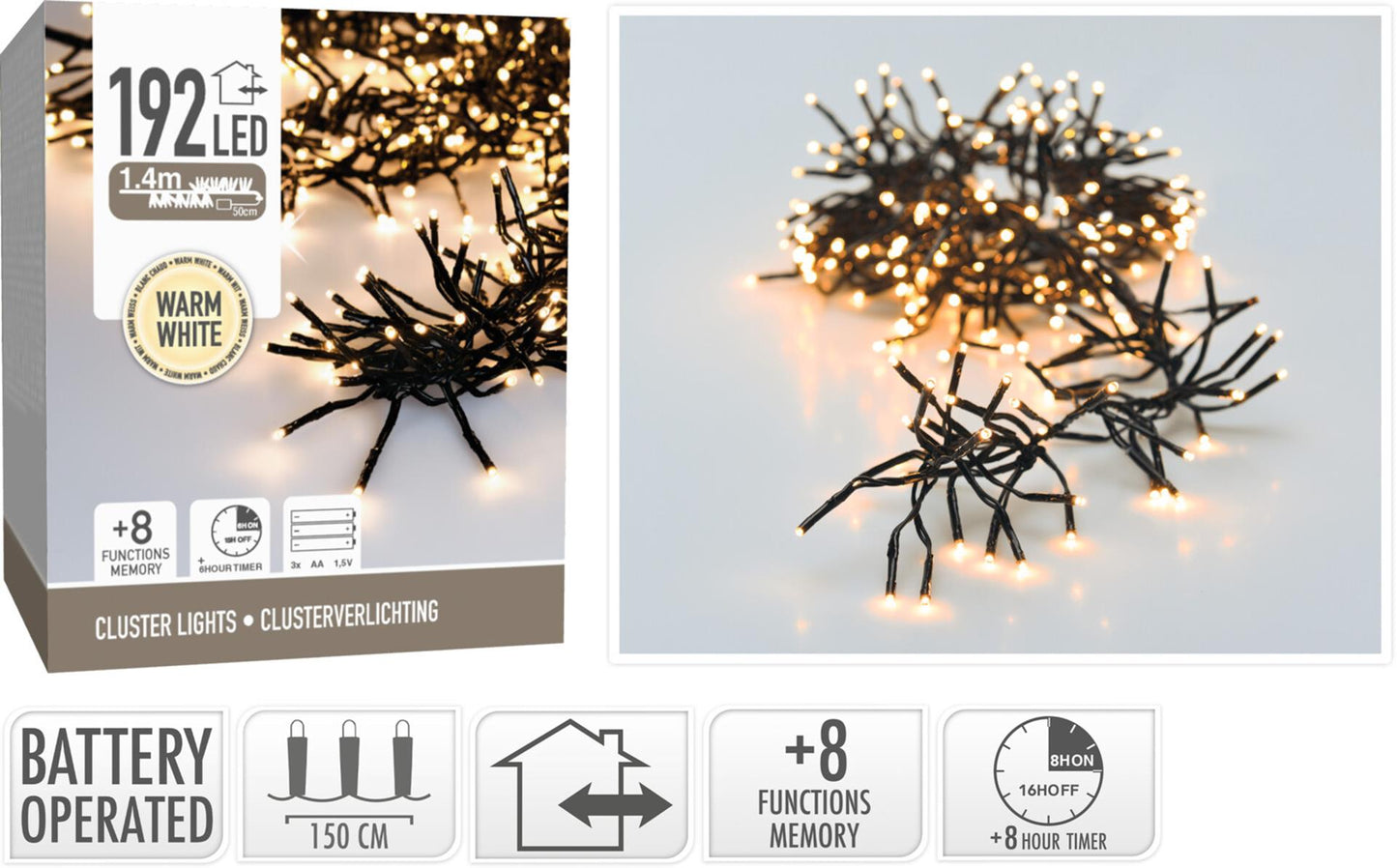 Iluminación de grupo de diseño para el hogar 192led blanco cálido