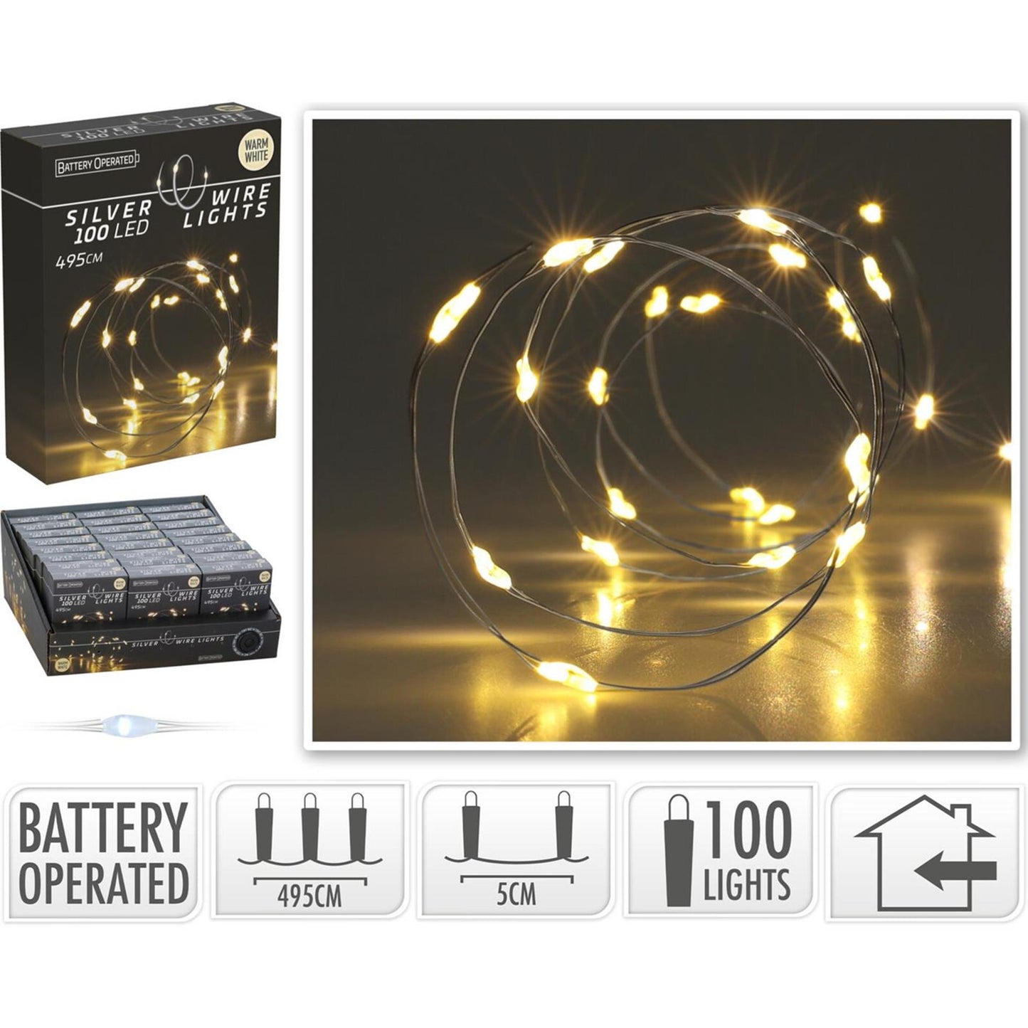 Iluminación hilo plateado 100LED blanco cálido