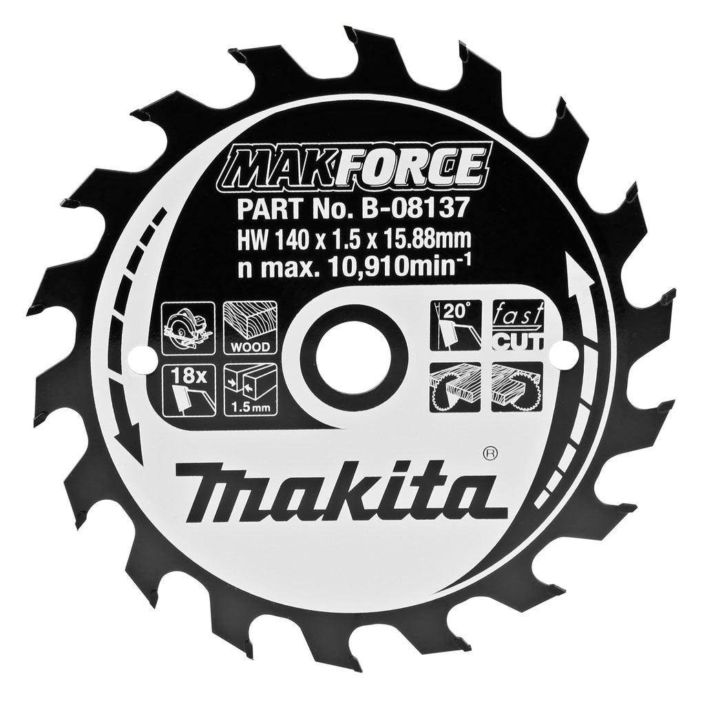 Accesorios makita hoja de sierra circular madera 140x16x1.5 18t 20g - b-08137