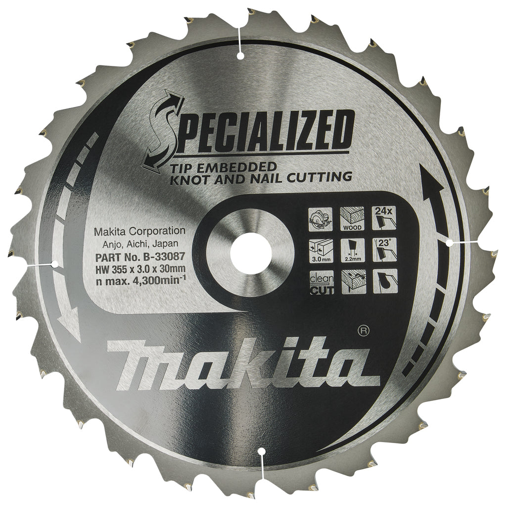 Accesorios Makita hoja de sierra circular tipo 355x30x3.0 24t 23g - b-33087