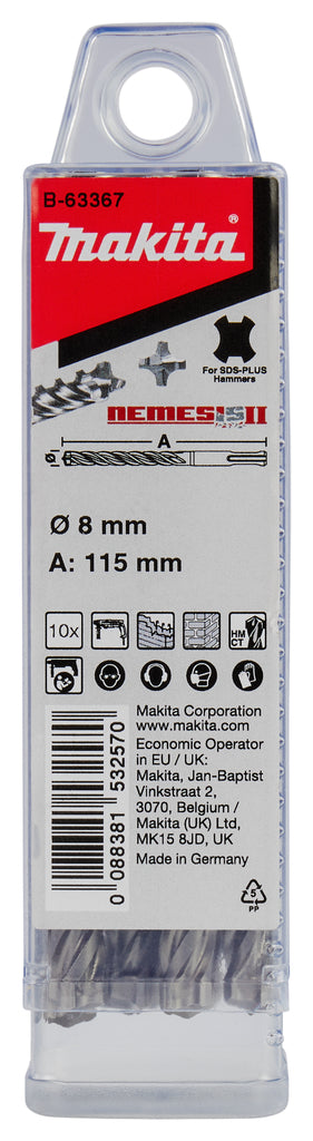 Accesorios makita p4s:sds-plus taladro 8x115mm 10uds - b-63367