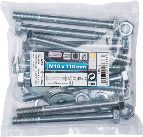 Perno connex 10x110 + tuerca + SR + gr bolsa 10uds - b30019