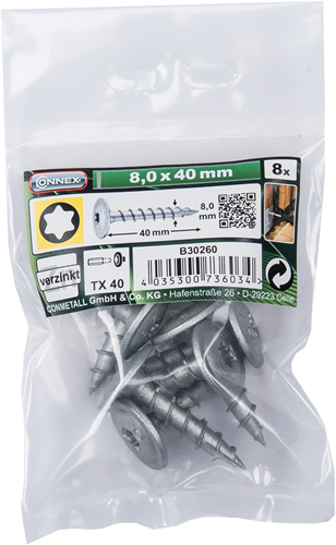Tornillo poste connex tx40 8x40 vz bolsa 8uds - b30260