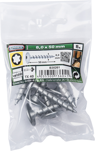 Tornillo poste connex tx40 8x50 vz bolsa 8uds - b30261