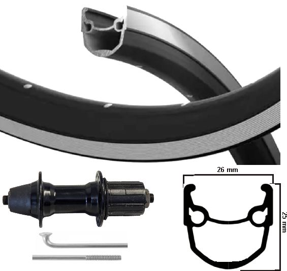 Kgs Rueda trasera de 28 pulgadas (622) Stratos Swil Silver 7 Velocidad de interrupciones negras