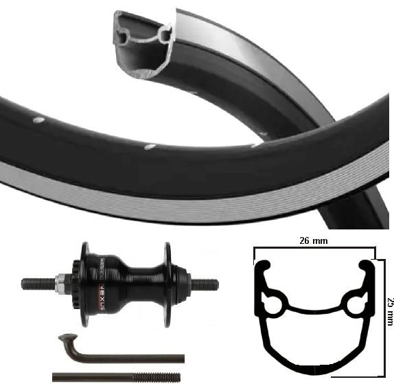 Ruota anteriore kgs da 28 pollici (622) bordo nero black rullo freno a asse fisso