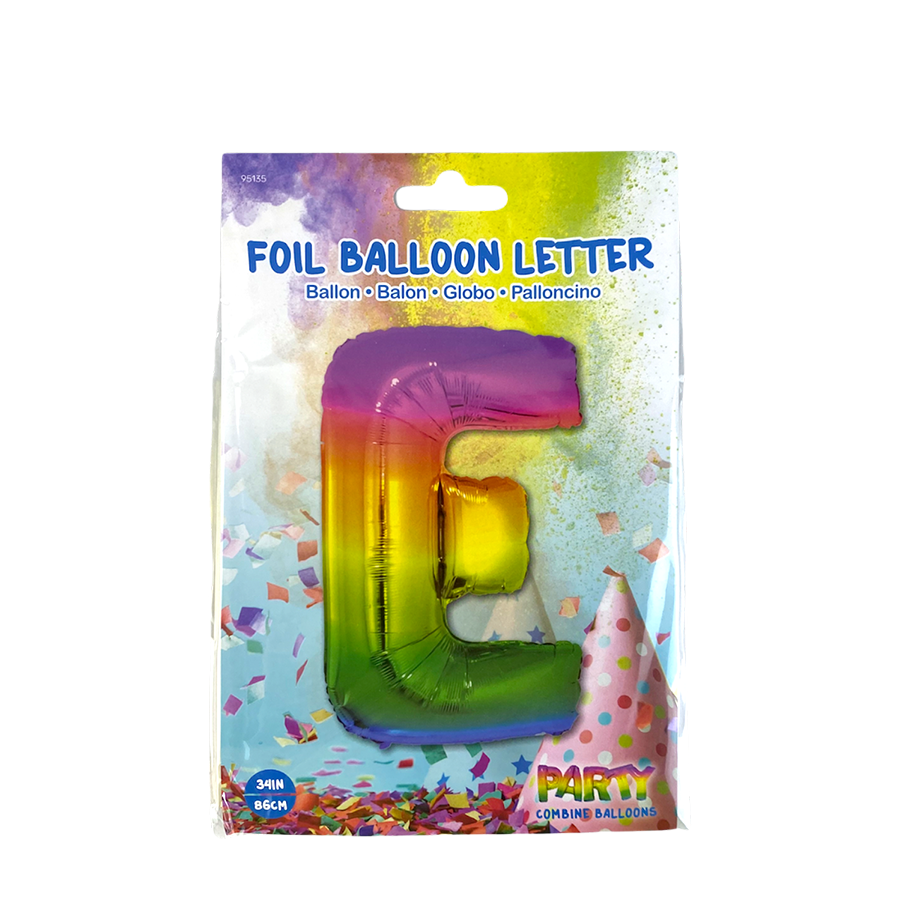 Globo foil letra e arcoiris 86cm