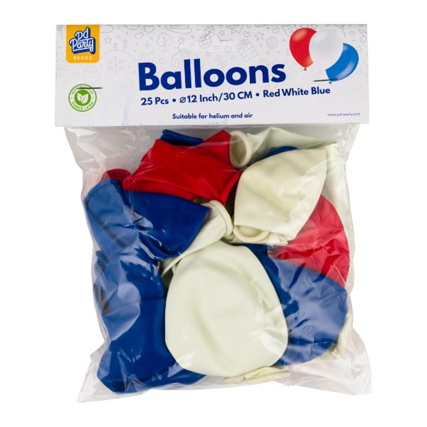 Globos Paperdreams rojo blanco azul 30cm 25 piezas