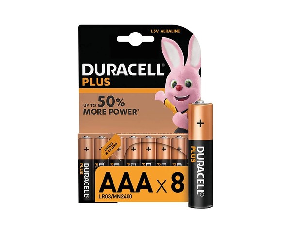 Duracell duracel plus 100% aaa confezione da 8 lr03 mn2400 (10 pezzi)