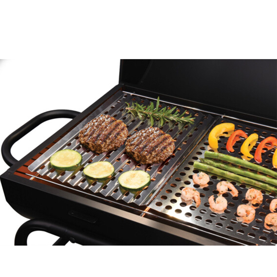 Plancha BBQ 2 piezas acero inoxidable 46x30cm