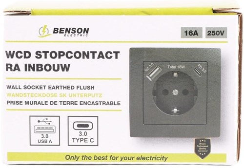 Presa da incasso Benson RA + USB e USB-C nera - 4650032