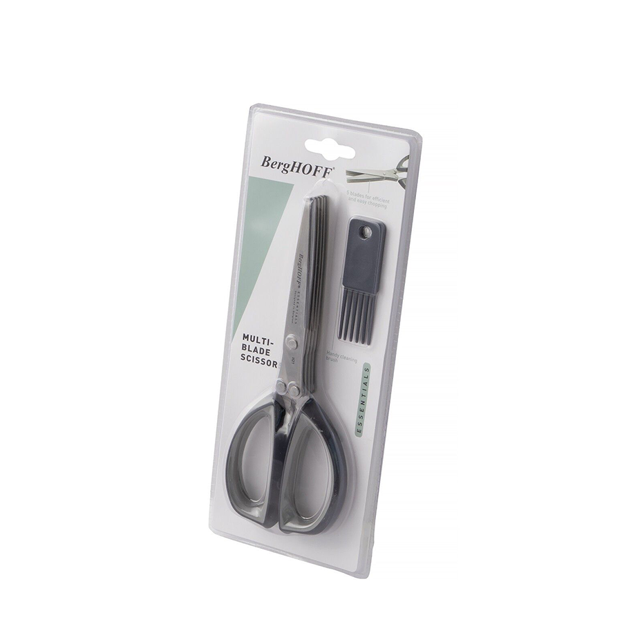 Tijeras Berghoff Essentials con múltiples hojas y cepillo.