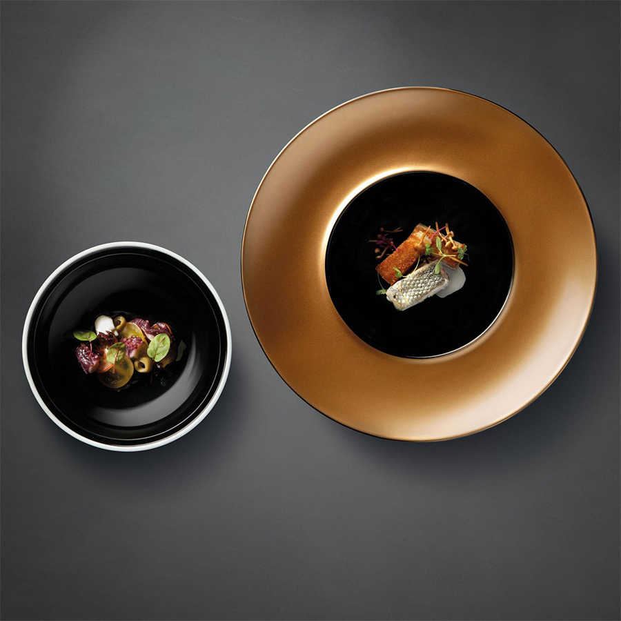 Plato y cuenco de presentación de gemas Berghoff oro negro