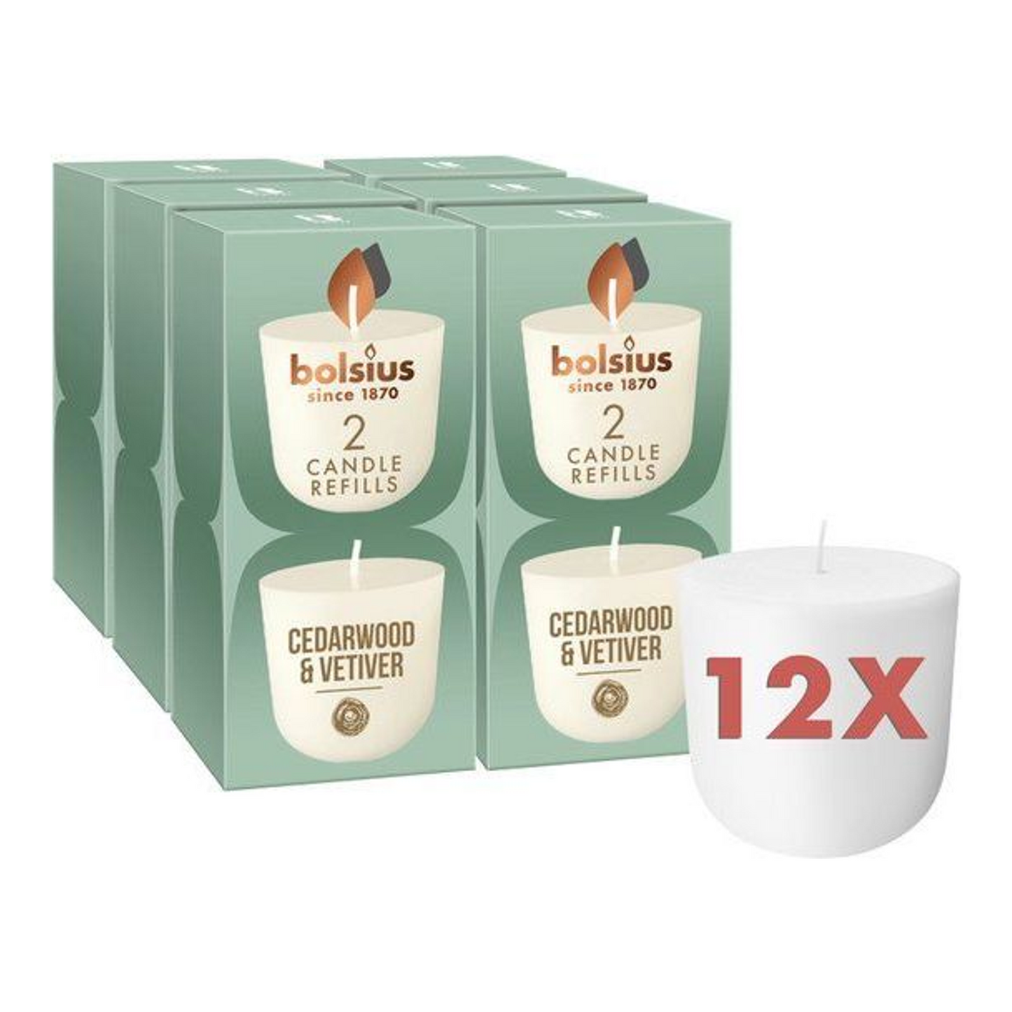 Bolsius cleanlight pack 2 madera cedro vetiver ø57x116 mm (6x 2 piezas)