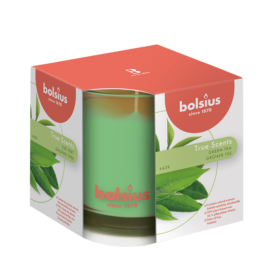Bolsius bicchiere profumato veri profumi tè verde 95 95mm