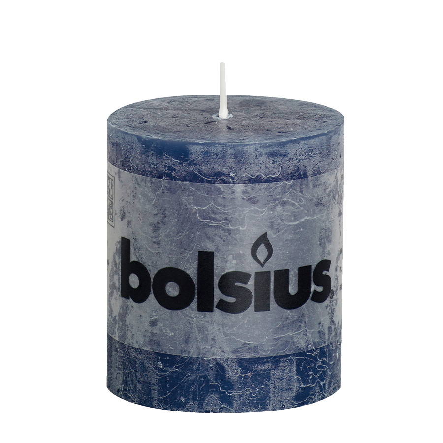Vela de pilar rústica Bolsius azul oscuro 80 68mm